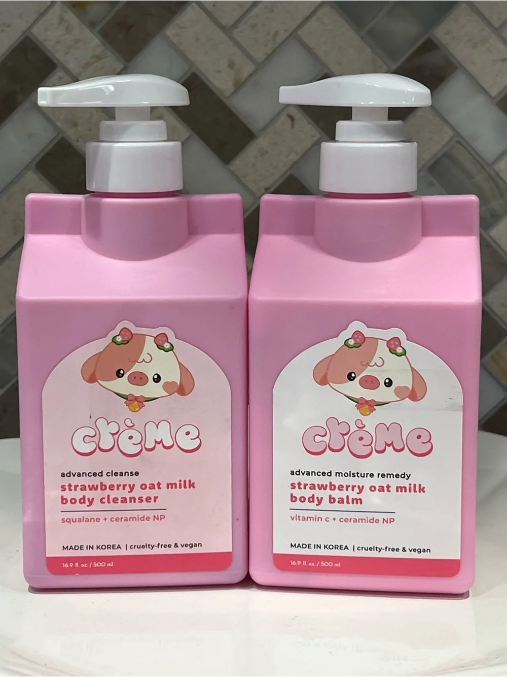 2 Items🍓Strawberry Oat Milk Body Cleanser & Balm (Pink)